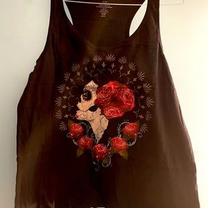 Torrid black tank top with Day of the Dead decor, size 00